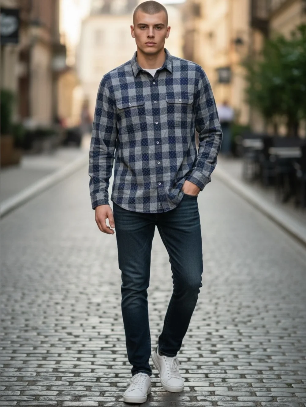 Banana Republic Plaid Check Button Down Shirt with Quilted Detail